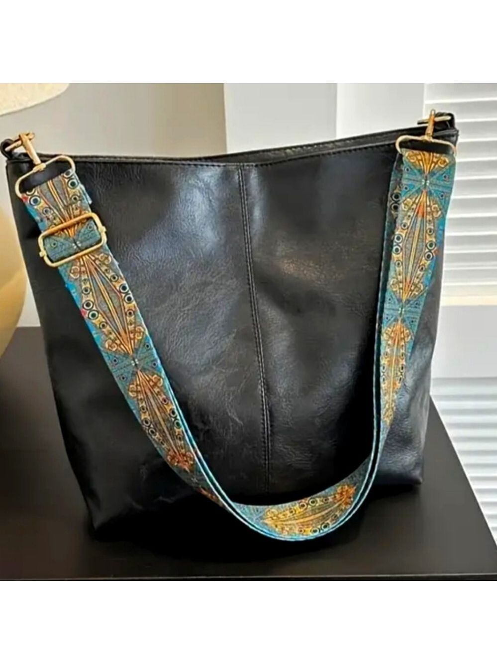Last One Crossbody Bucket Bag Simulated Leather With Peacock Guitar Strap